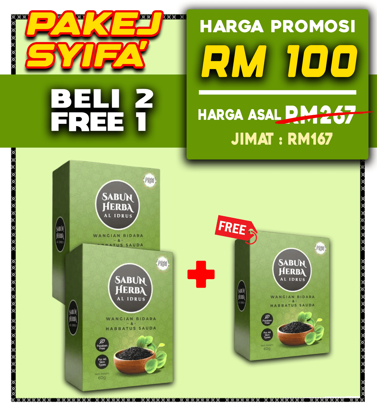 SABUN HERBA - PAKEJ SYIFA' Paling Laris (BELI 2 FREE 1 Kotak)